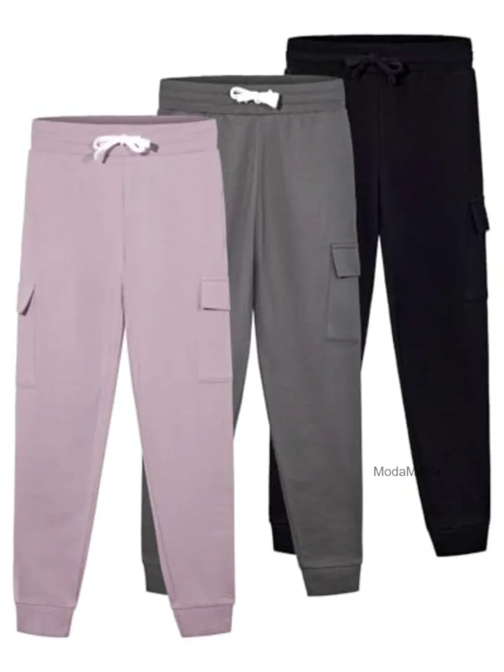Girls 3 Pack Fleece Cargo Joggers Sweatpants with Pockets Athletic Casual